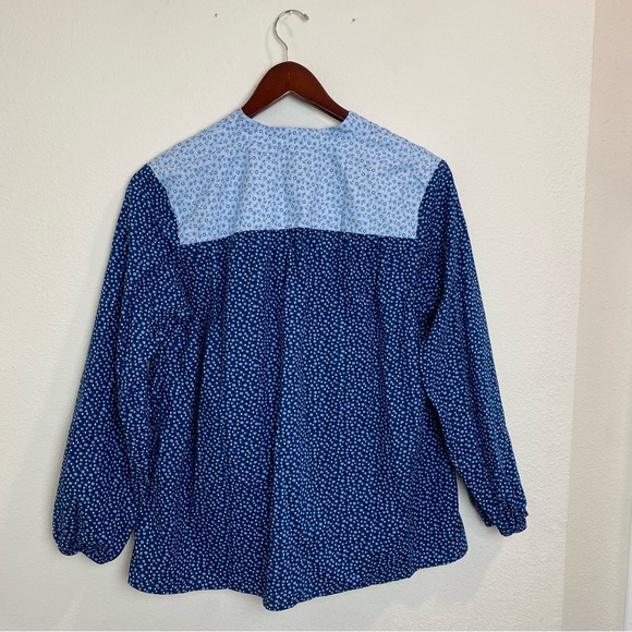 Lands' End Womens Blouse Blue Floral Print Cotton Poplin Peasant Long Sleeves XL - Picture 7 of 8